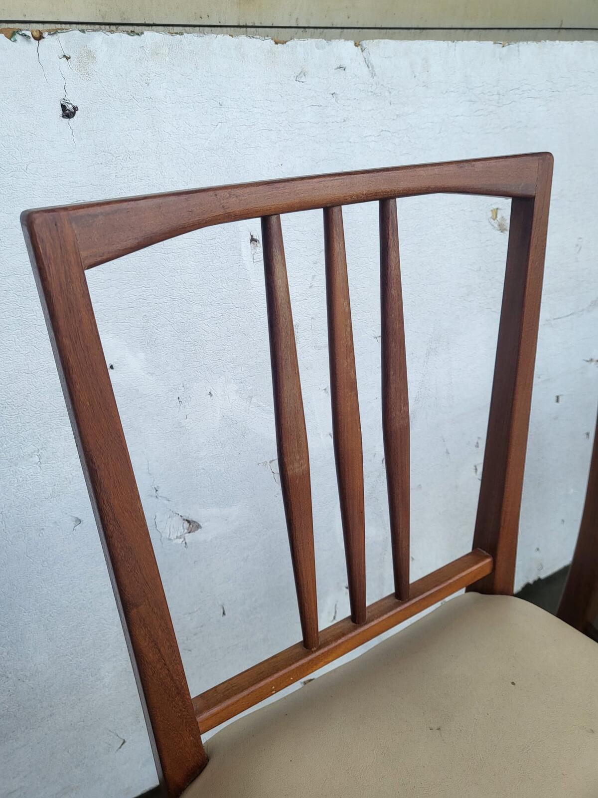 4 teak 70's square back dining chairs cream leather ?