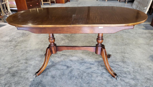 Twin pedestal extending D end dining table seat 8