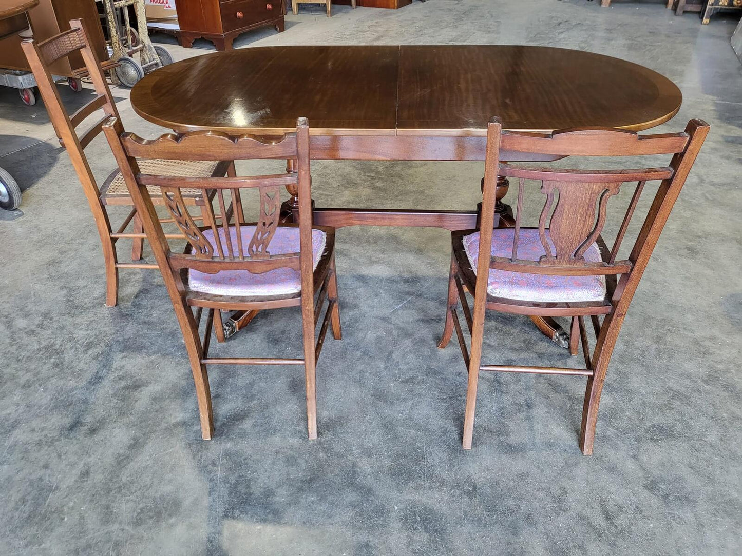 Twin pedestal extending D end dining table seat 8