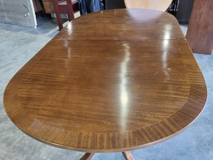 Twin pedestal extending D end dining table seat 8