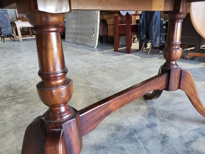 Twin pedestal extending D end dining table seat 8