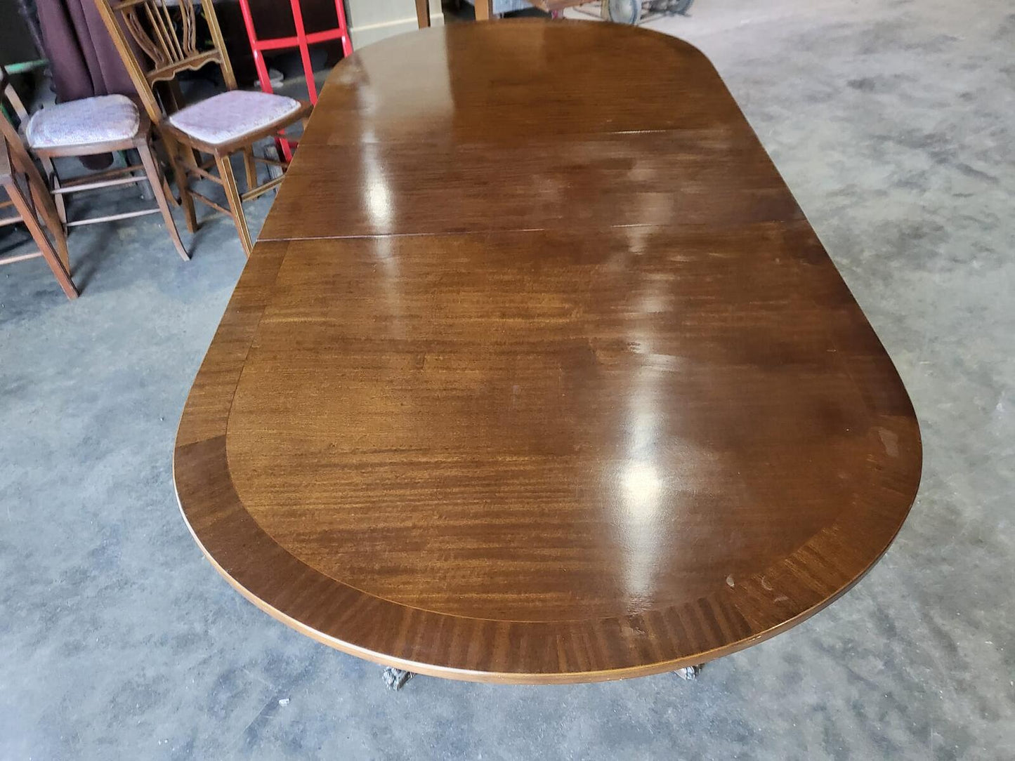 Twin pedestal extending D end dining table seat 8