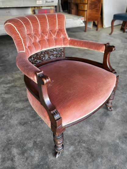 Antique upholstered bedroom tub arm chair legs castors