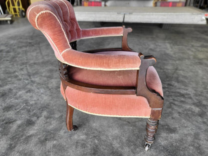 Antique upholstered bedroom tub arm chair legs castors