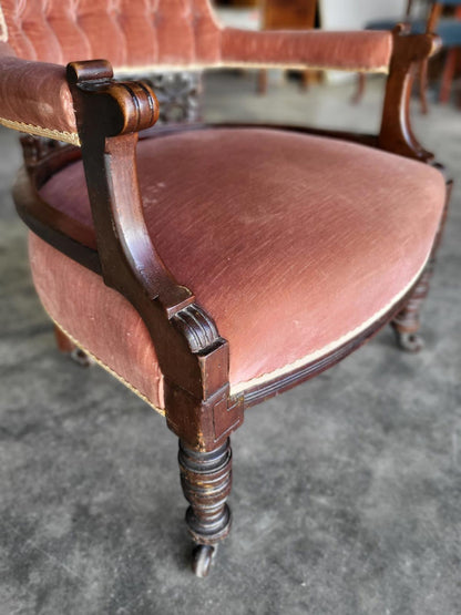 Antique upholstered bedroom tub arm chair legs castors