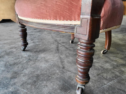 Antique upholstered bedroom tub arm chair legs castors