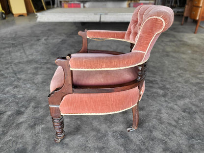 Antique upholstered bedroom tub arm chair legs castors