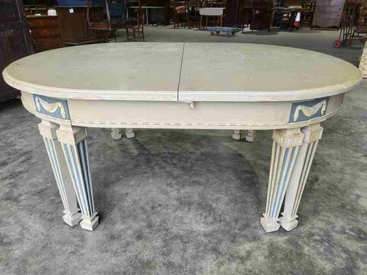 Vintage 20thC very large 26' long painted empire style D end dining table