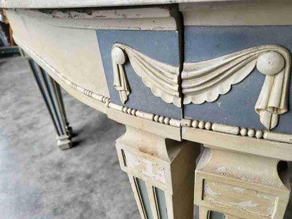 Vintage 20thC very large 26' long painted empire style D end dining table