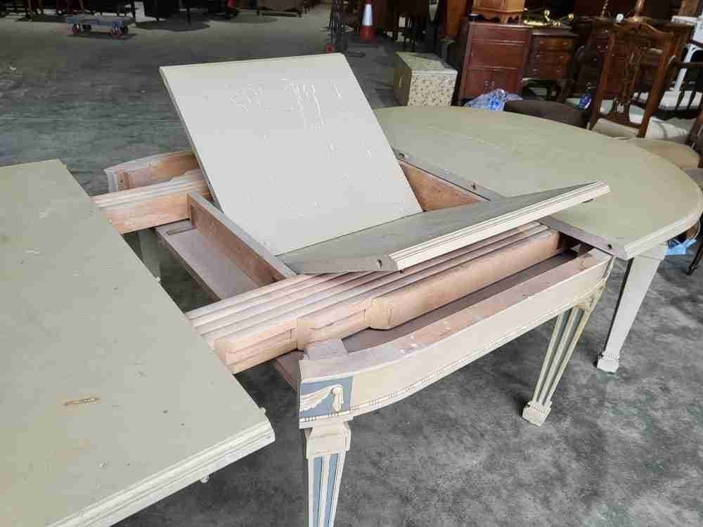 Vintage 20thC very large 26' long painted empire style D end dining table