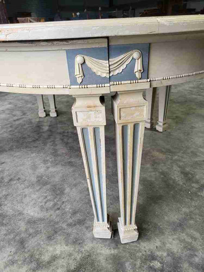 Vintage 20thC very large 26' long painted empire style D end dining table