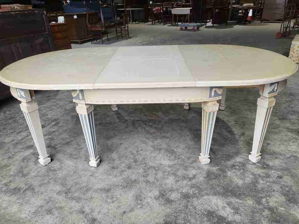 Vintage 20thC very large 26' long painted empire style D end dining table