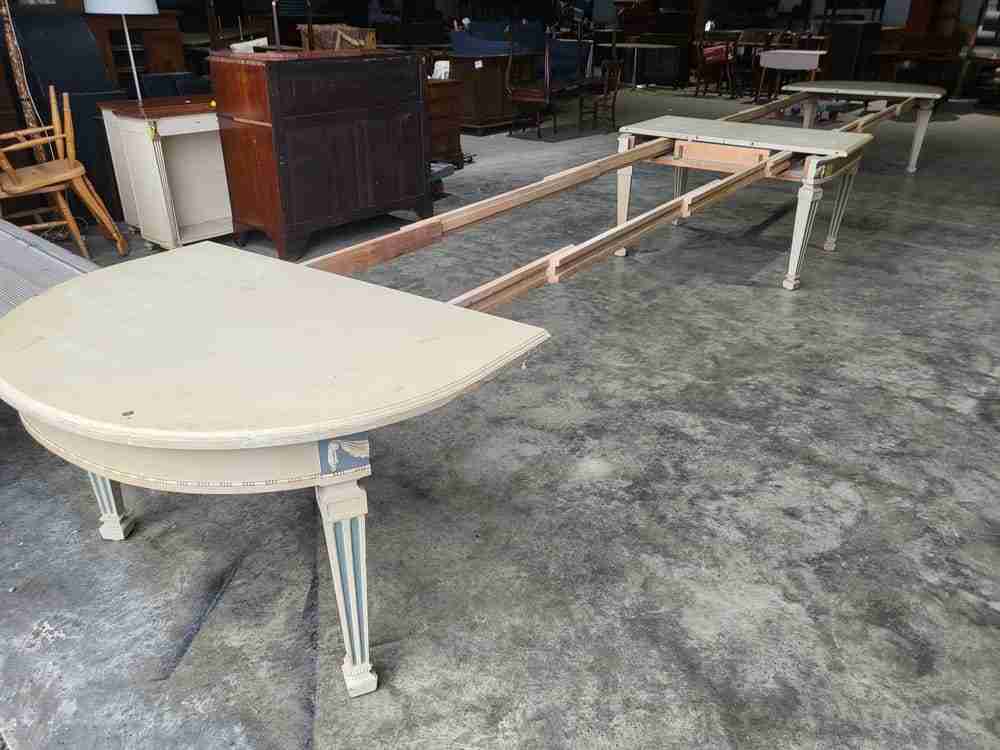 Vintage 20thC very large 26' long painted empire style D end dining table