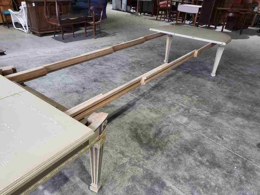 Vintage 20thC very large 26' long painted empire style D end dining table