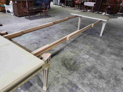 Vintage 20thC very large 26' long painted empire style D end dining table