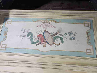 20thC very large 10' 5" H French painted room panel door frame fire surround