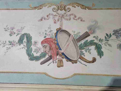 20thC very large 10' 5" H French painted room panel door frame fire surround