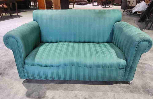 Antique Victorian small Drop side sofa green fabric castors day bed