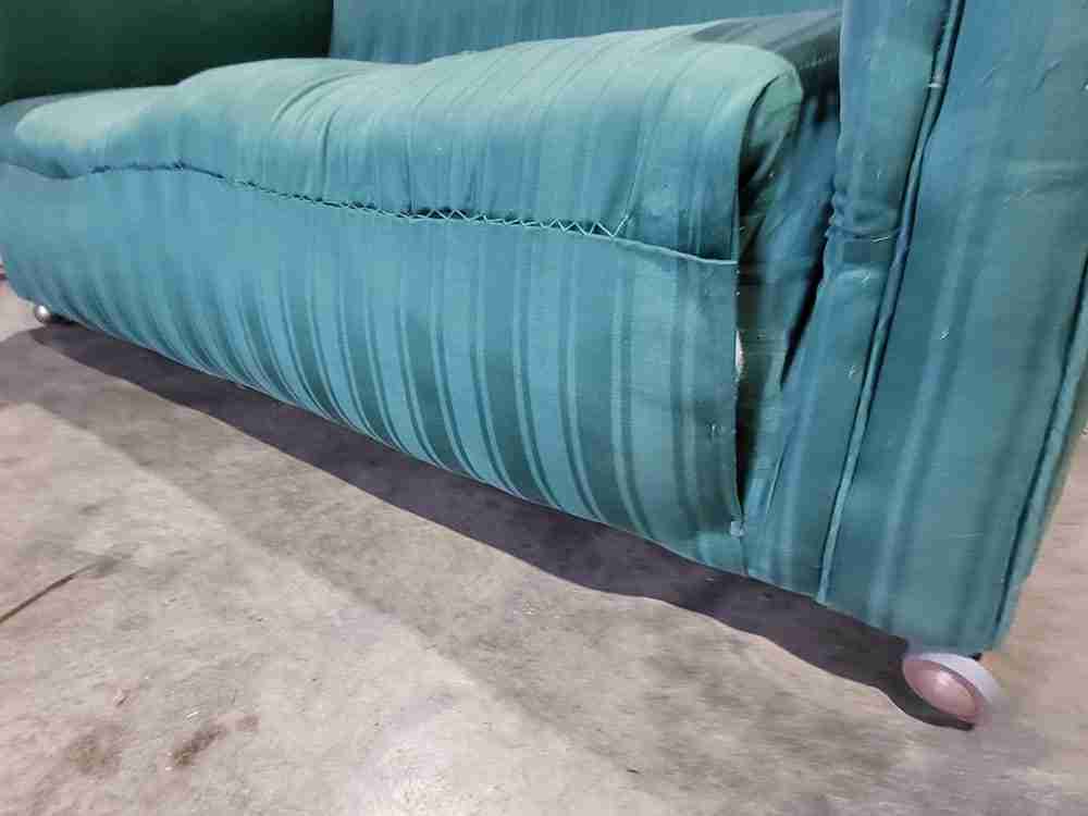 Antique Victorian small Drop side sofa green fabric castors day bed