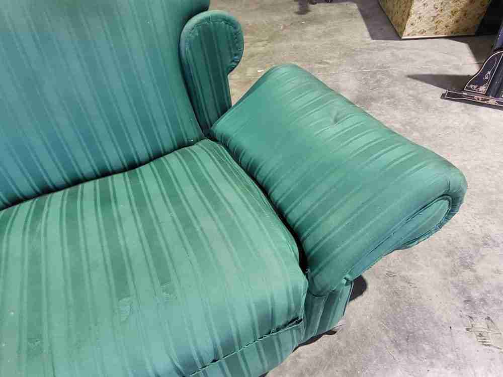Antique Victorian small Drop side sofa green fabric castors day bed