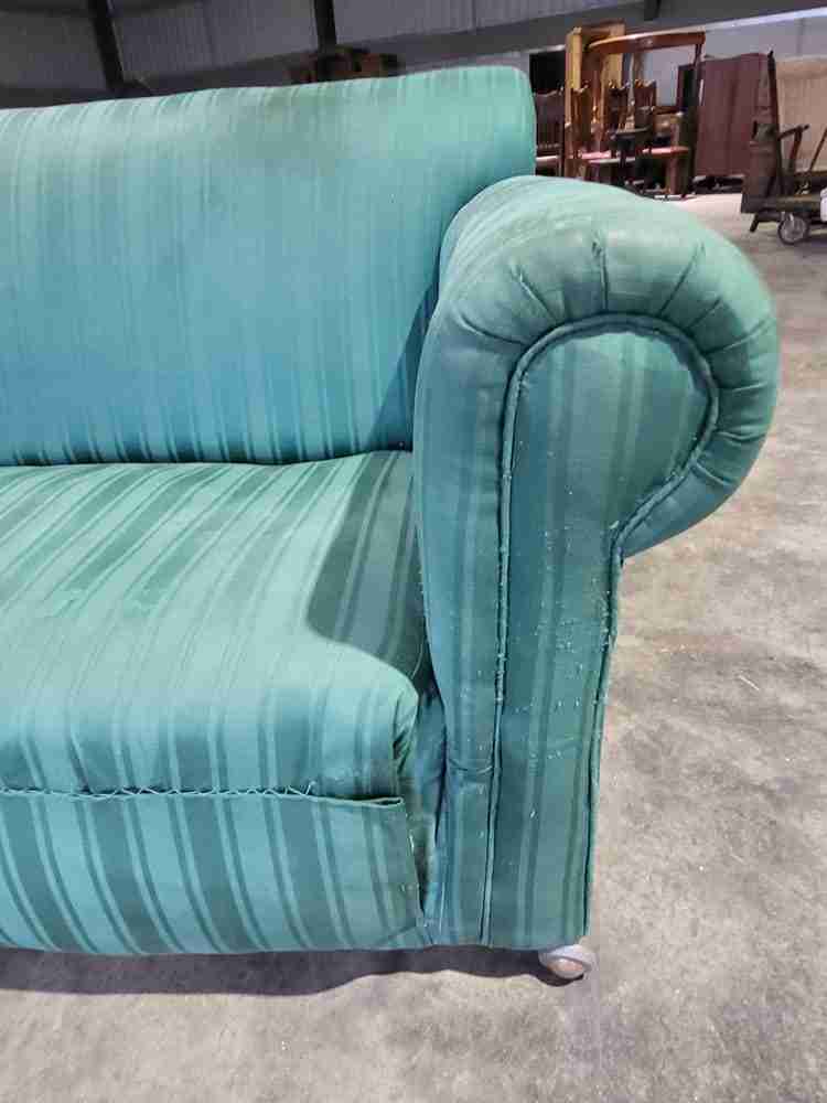 Antique Victorian small Drop side sofa green fabric castors day bed