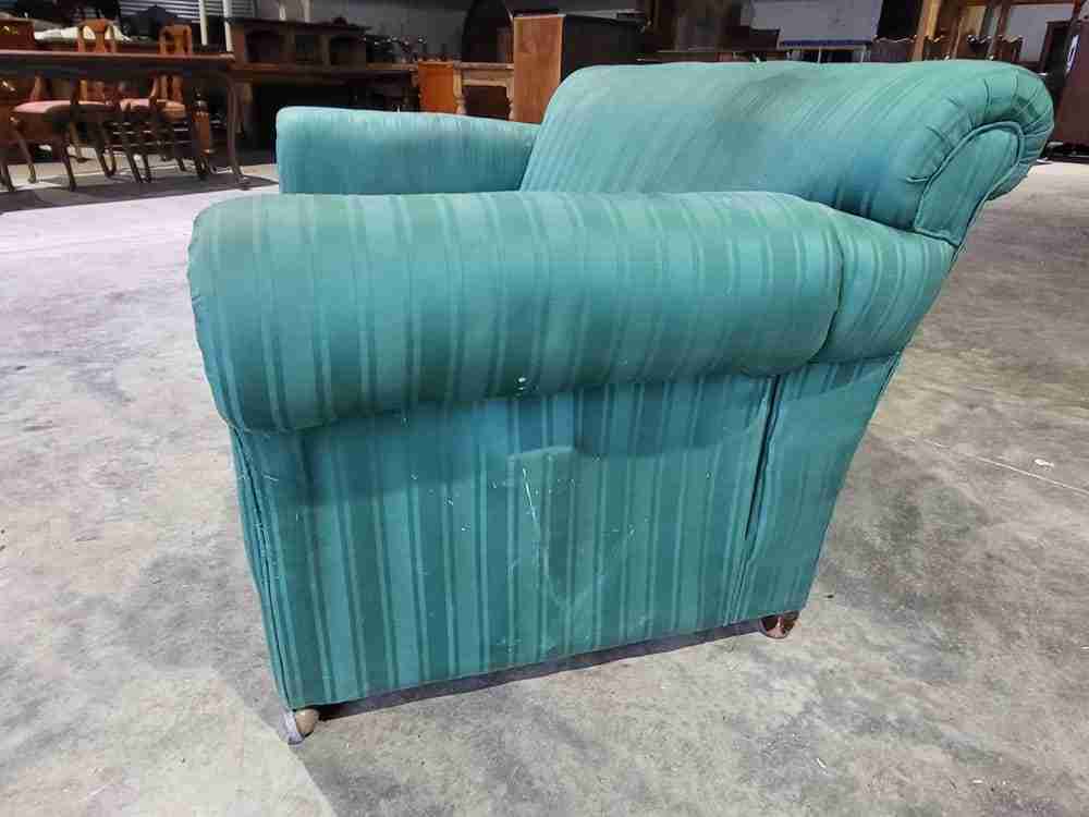 Antique Victorian small Drop side sofa green fabric castors day bed