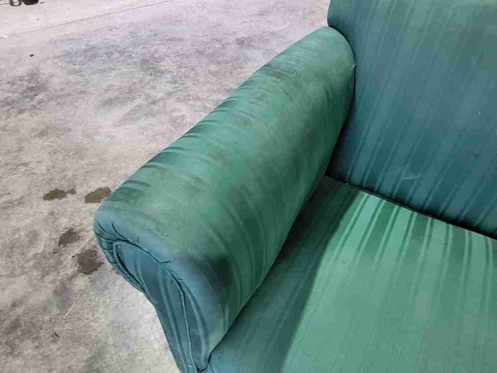 Antique Victorian small Drop side sofa green fabric castors day bed