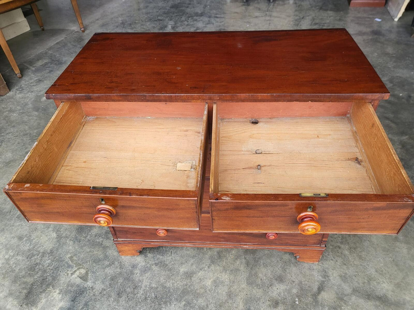 Antique Victorian 2 over 3 chest of drawers bracket feet