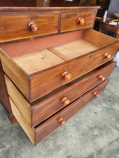 Antique Victorian 2 over 3 chest of drawers bracket feet