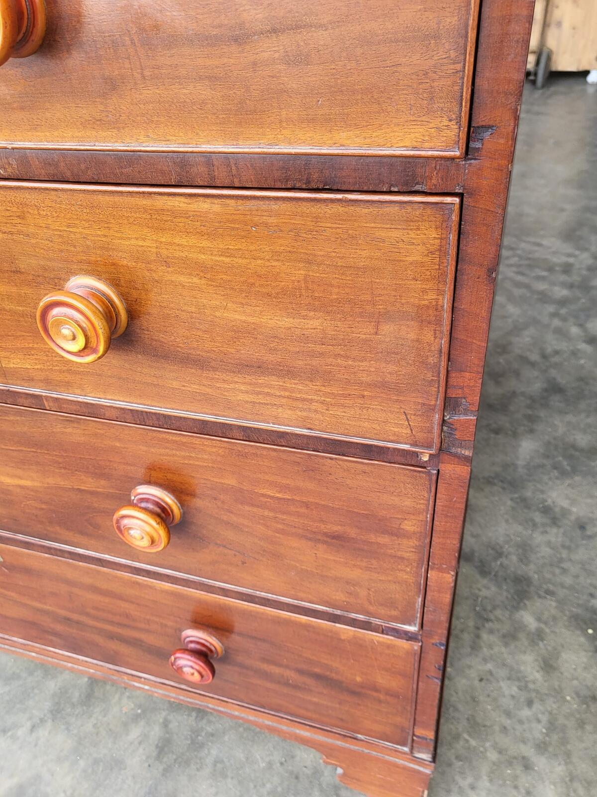 Antique Victorian 2 over 3 chest of drawers bracket feet
