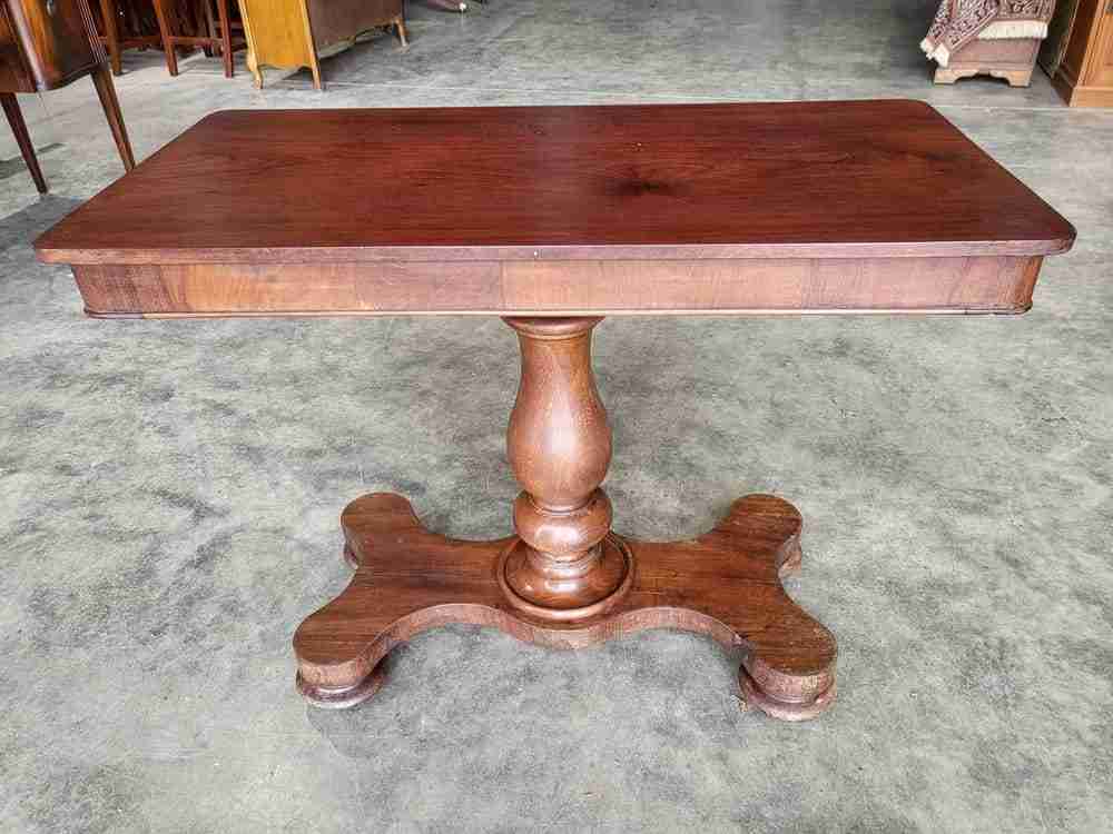 Antique Victorian adjustable height pedestal desk work console table quad base