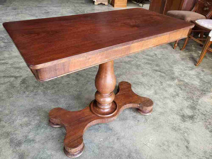 Antique Victorian adjustable height pedestal desk work console table quad base