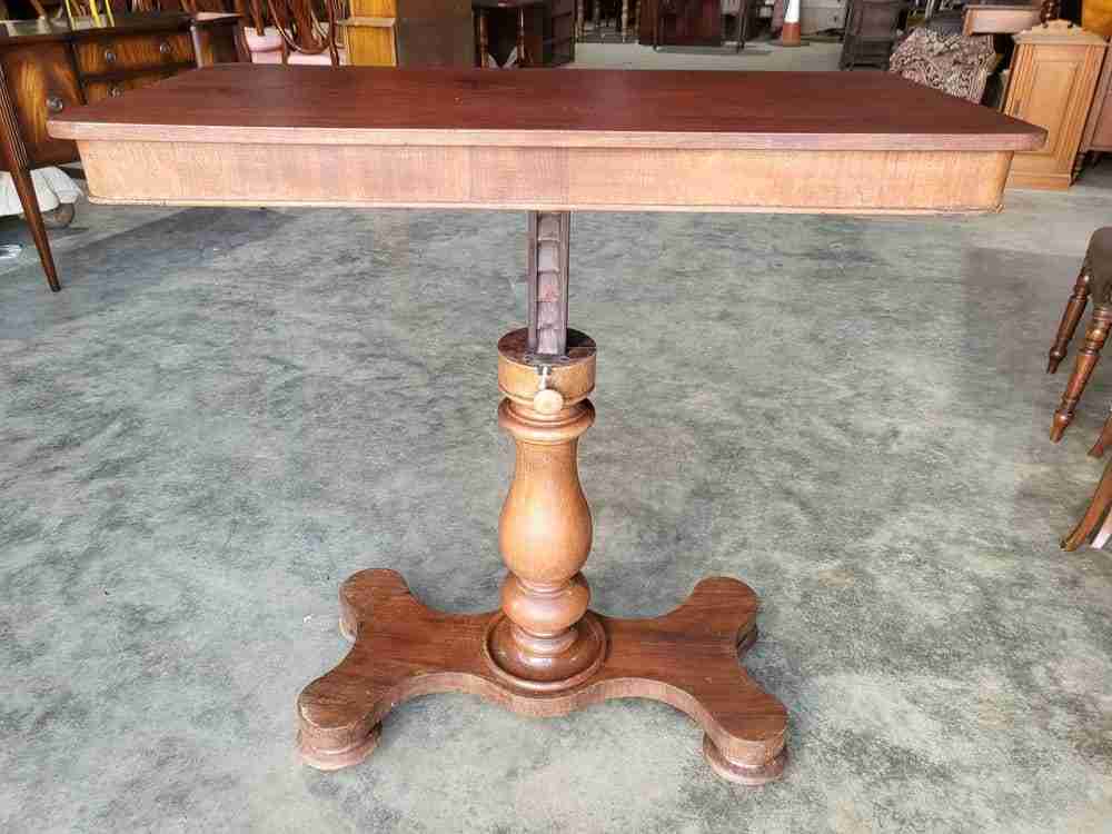 Antique Victorian adjustable height pedestal desk work console table quad base