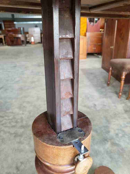 Antique Victorian adjustable height pedestal desk work console table quad base