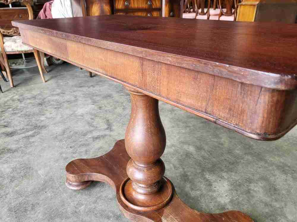Antique Victorian adjustable height pedestal desk work console table quad base