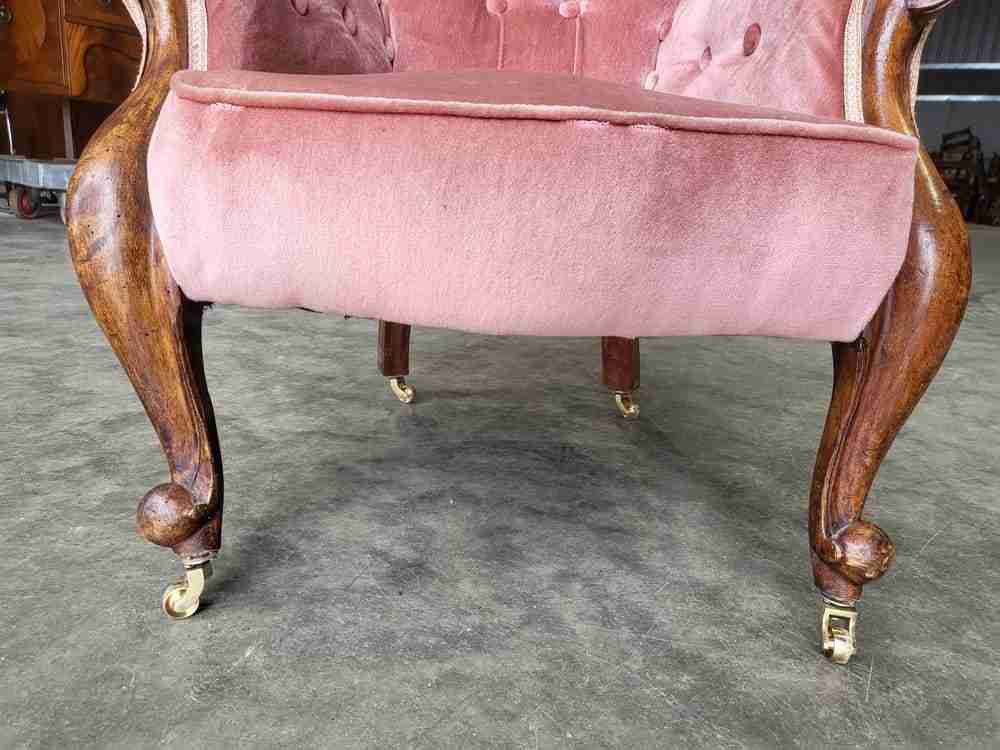 Antique Victorian small spoon back parlour arm chair cabriole legs castors