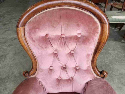 Antique Victorian small spoon back parlour arm chair cabriole legs castors