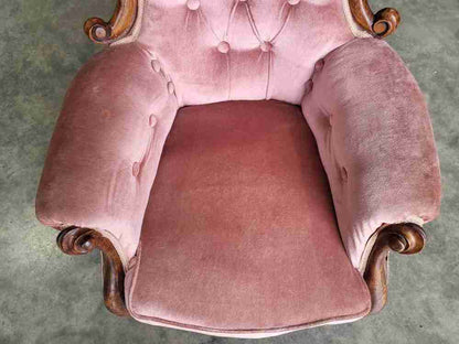 Antique Victorian small spoon back parlour arm chair cabriole legs castors