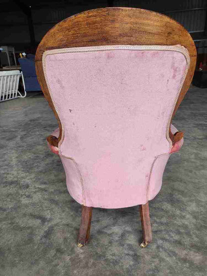 Antique Victorian small spoon back parlour arm chair cabriole legs castors