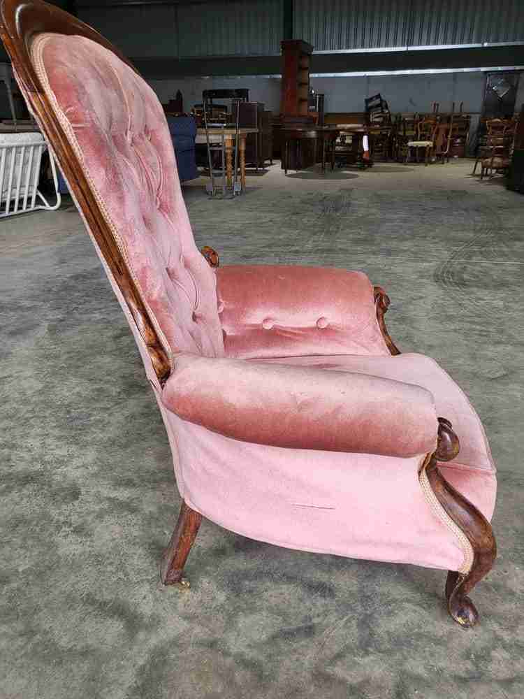 Antique Victorian small spoon back parlour arm chair cabriole legs castors