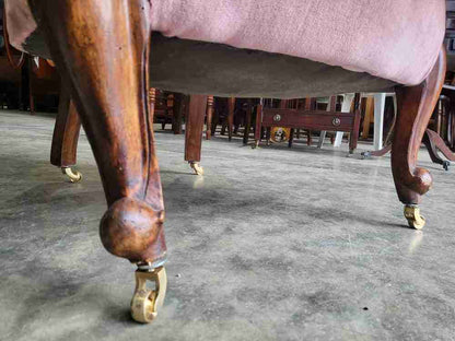 Antique Victorian small spoon back parlour arm chair cabriole legs castors