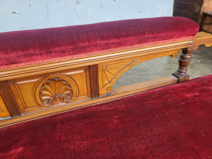 Antique Victorian red Chaise longue sofa turned legs castors