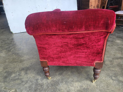 Antique Victorian red Chaise longue sofa turned legs castors
