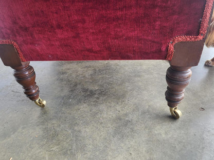 Antique Victorian red Chaise longue sofa turned legs castors