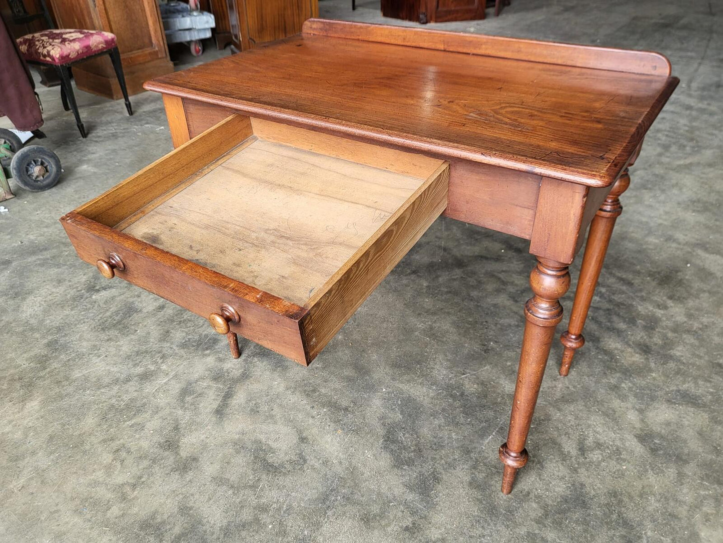 Antique Victorian single drawer writing desk table turned legs