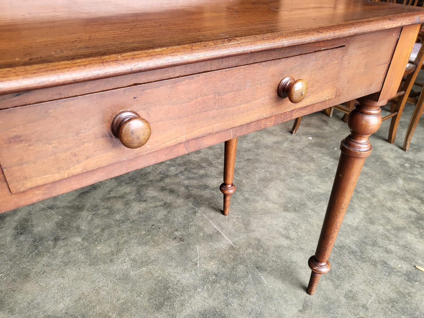 Antique Victorian single drawer writing desk table turned legs