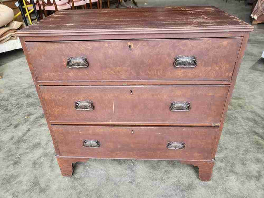 Antique Victorian small chest of drawers bracket feet 3 drawers brass handles