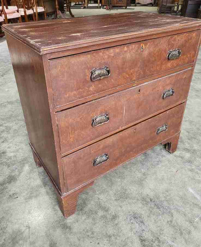 Antique Victorian small chest of drawers bracket feet 3 drawers brass handles