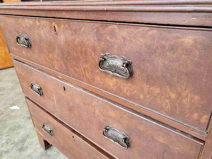 Antique Victorian small chest of drawers bracket feet 3 drawers brass handles