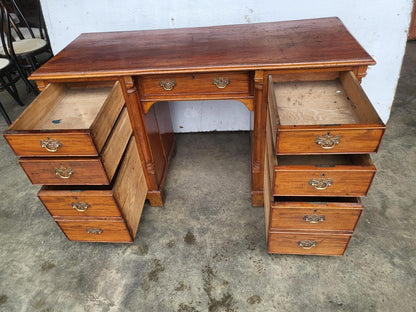 Antique Victorian small knee hole desk 7 drawers